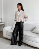 Matte Leather Loose-Fit Trousers
