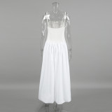 White Backless Ruffled Dress with Spaghetti Straps