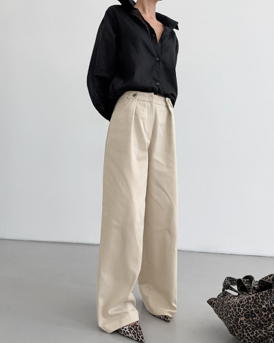 Khaki Wide-Leg Casual Trousers