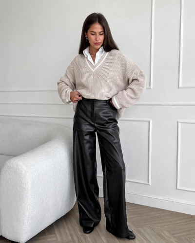 Matte Leather Loose-Fit Trousers