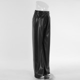 Matte Leather Loose-Fit Trousers