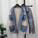 Denim Patchwork Knit Cardigan