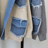 Denim Patchwork Knit Cardigan