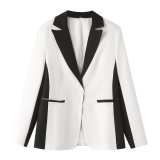 Color-Block Single-Button Blazer and Wide-Leg Casual Trousers Set