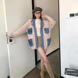 Denim Patchwork Knit Cardigan