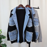 Denim Patchwork Knit Cardigan