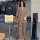 Tie-Waist Blazer and Wide-Leg Trousers Set