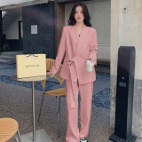 Tie-Waist Blazer and Wide-Leg Trousers Set