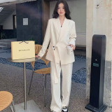Tie-Waist Blazer and Wide-Leg Trousers Set