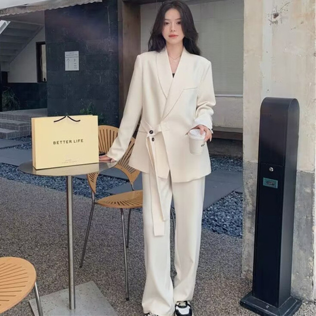Tie-Waist Blazer and Wide-Leg Trousers Set