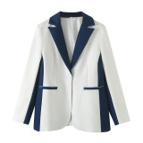 Color-Block Single-Button Blazer and Wide-Leg Casual Trousers Set