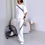 Cut-Shoulder Loose-Fit Short Sleeve Casual Pants Two-Piece Sports Set