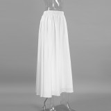White Matte Satin Loose High-Waisted Elastic Waist Skirt