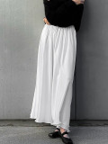 White Matte Satin Loose High-Waisted Elastic Waist Skirt