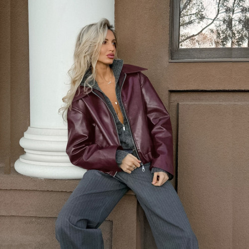 Ihoov Oversized Leather Jacket for Women