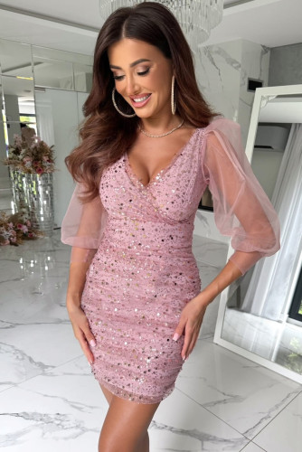 Lace Long Sleeve Sequin Mini Dress