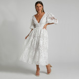 Lace Embroidered V-Neck Sexy Waist-Cut Dress