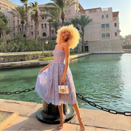 Embroidered Lace Bodycon Strapless Dress