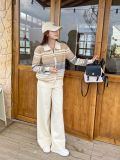 Color-Block Striped Knit Two-Piece Set with Zip Cardigan