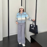 Color-Block Striped Knit Two-Piece Set with Zip Cardigan