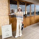 Color-Block Striped Knit Two-Piece Set with Zip Cardigan
