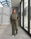 Ihoov Cotton Fleece-Lined Zip-Up Hoodie & Drawstring Jogger Set
