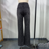 Leopard Print High-Waisted Slim Fit Straight Leg Jeans for Women