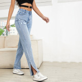 Ihoov Denim Pants High-Waisted Slim Fit Straight Leg women's jeans
