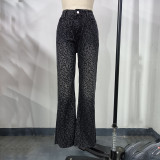 Leopard Print High-Waisted Slim Fit Straight Leg Jeans for Women