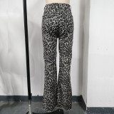 Leopard Print High-Waisted Slim Fit Straight Leg Jeans for Women
