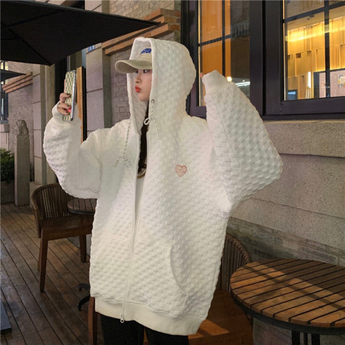 lazy style top zipper cardigan Sweatshirt Waffle hoodie jacket for women
