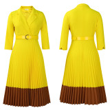 Pleated Dress with Suit Collar for Fashionable OL Style