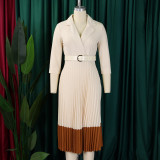 Pleated Dress with Suit Collar for Fashionable OL Style