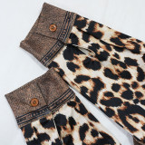 Leopard Print Long Sleeve Button-Up Top with Bodycon Skirt Two-Piece Set