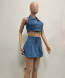 Casual Checkered Wash Denim Set