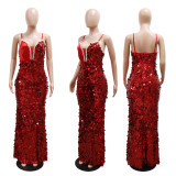 Fashion Sexy Strap Sequin Long Evening Dress