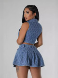 Casual Checkered Wash Denim Set