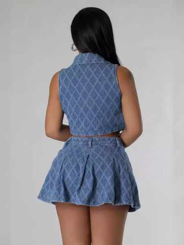 Casual Checkered Wash Denim Set