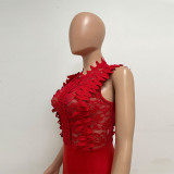 Lace Trim Crochet Sleeveless Jumpsuit