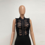 Lace Trim Crochet Sleeveless Jumpsuit