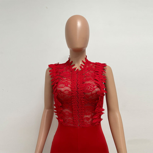 Lace Trim Crochet Sleeveless Jumpsuit