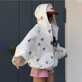 Cherry Print top zipper jacket cardigan Sweatshirt hoodie for women