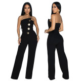 Strapless Asymmetrical Design Loose Wide-Leg Jumpsuit