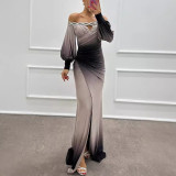 Off-Shoulder Long Sleeve Floral Casual Party Dress