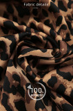 Feather-Trimmed Long Sleeve Leopard Print Deep V Sexy Nightgown with Belt