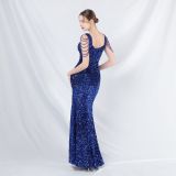 Velvet Sequin-Embellished Long Evening Gown