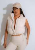 Solid Color Stand Collar Sleeveless Zip-Up Vest - Women’s Cotton Jacket