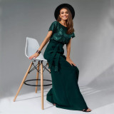 Sparkling Sequin Fashion Short Sleeve and Casual Long Pants Jumpsuit