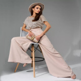 Sparkling Sequin Fashion Short Sleeve and Casual Long Pants Jumpsuit