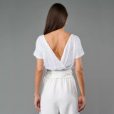 Sparkling Sequin Fashion Short Sleeve and Casual Long Pants Jumpsuit